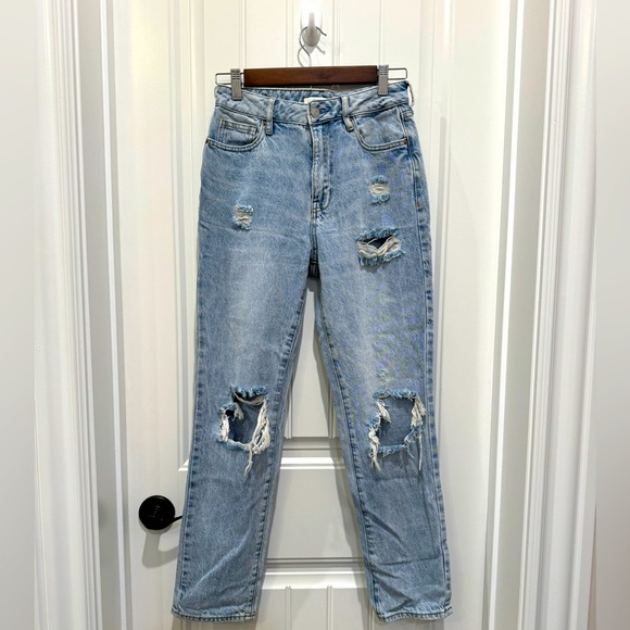 Eco Light Blue Distressed Mom Jeans - Picture 1 of 4